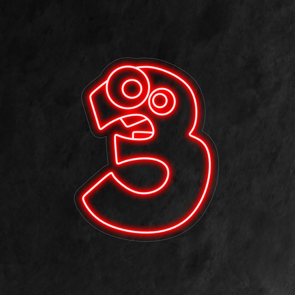 "3rd Birthday Neon Sign" har en söt och komisk nummer 3, med karikerade ögon och tänder, vilket ger en härlig touch till ett barns tredje födelsedagsfirande.