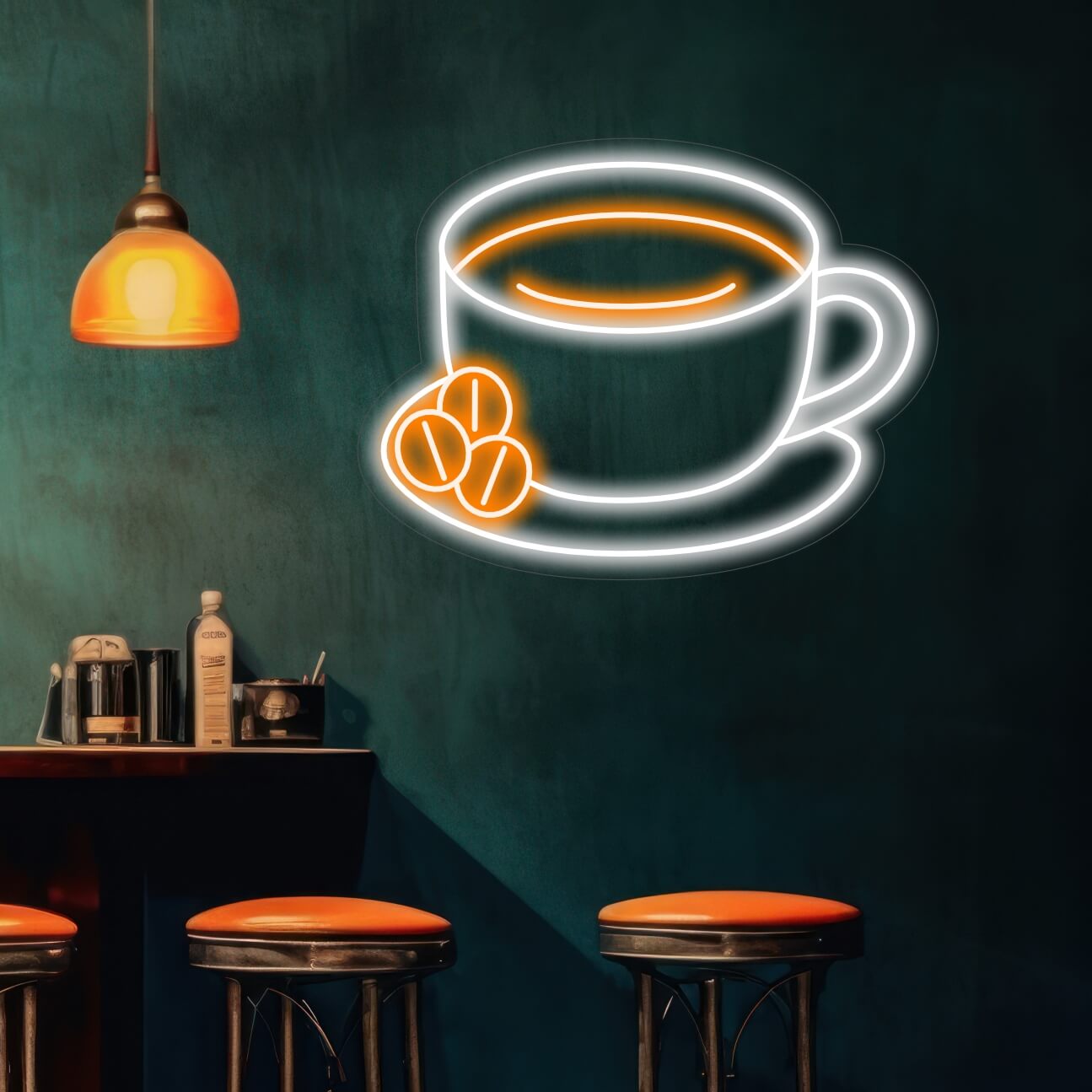 Kopp På En Fat Med Kaffe Neonskylt - Konsten Neon