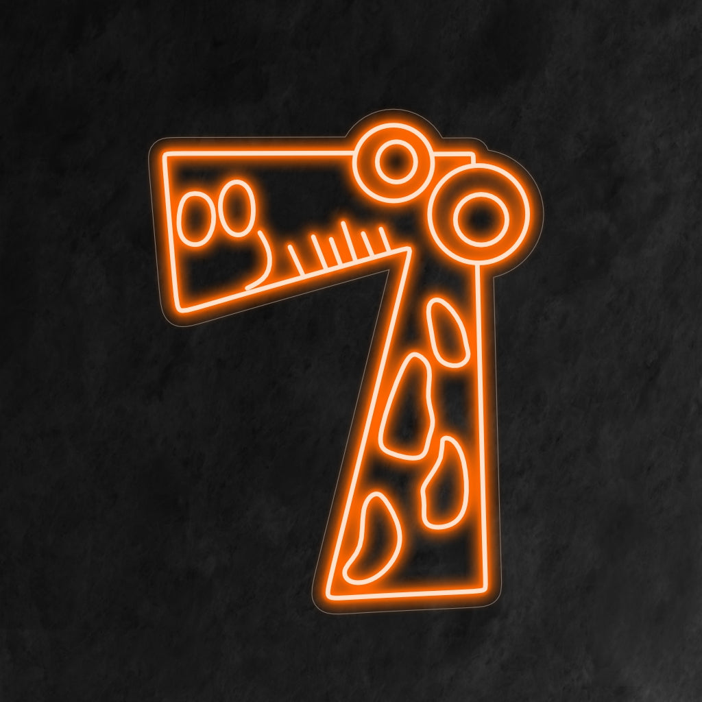 "7th Birthday Neon Sign" har en söt och leende tecknad nummer 7 inspirerad av en giraff, vilket ger charm till ett barns sjunde födelsedag.