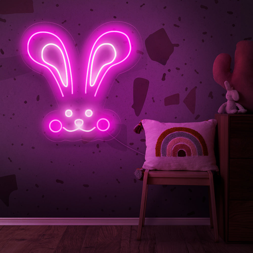 "Abstract Rabbit Bunny Neon Sign" - Ett lekfullt neonljus med en abstrakt skildring av en kanin eller kanin, som ingjuter nyckfull och modern charm i ditt vardagsrum.