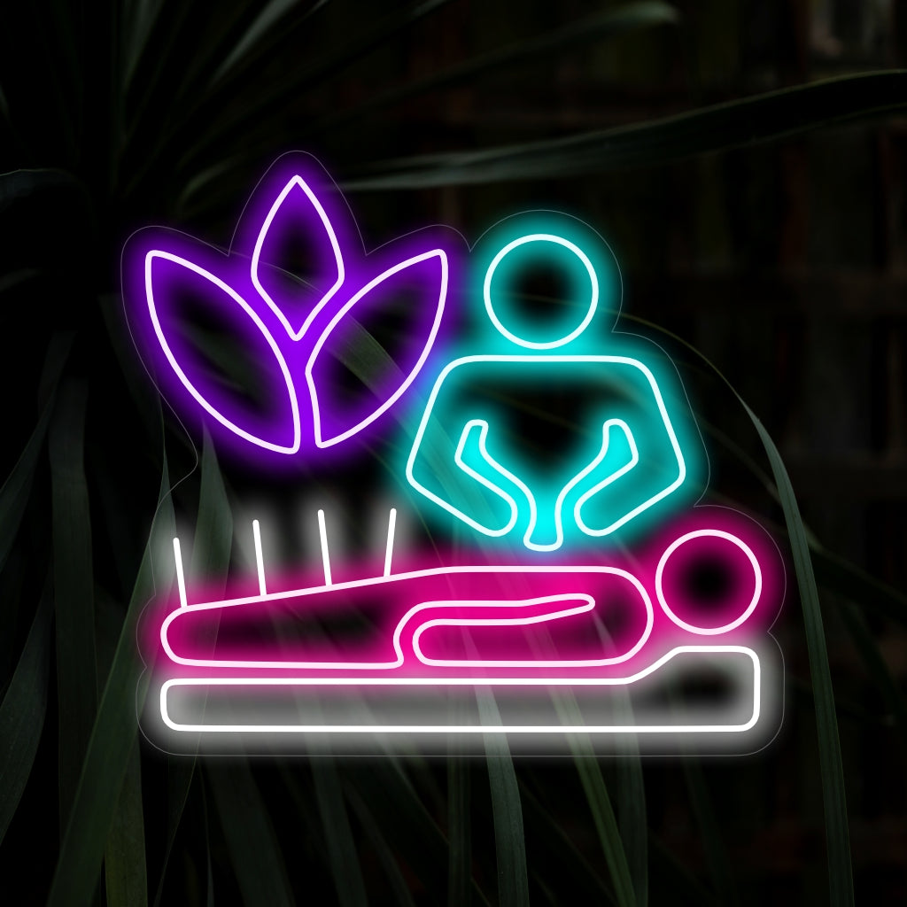 "Akupunktur med nålar neonskylt" - Ett levande neonljus som visar upp akupunkturnålar och skapar en hälsofokuserad och modern atmosfär i ditt vardagsrum.