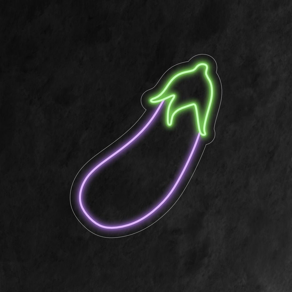"Aubergine Neon Sign" - Ett förtjusande neonljus som representerar en aubergine, som ingjuter kulinarisk charm och infall i ditt vardagsrum.