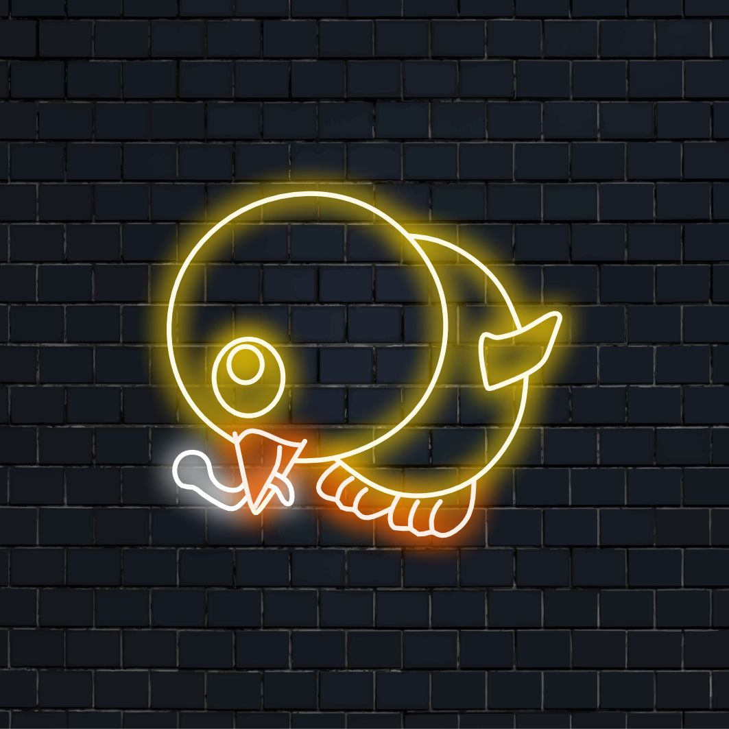 "Baby Chicken Eat Worm Neon Sign" - Ett sött neonljus som visar en kycklingbebis som njuter av en mask, vilket ingjuter bedårande charm och lekfullhet i ditt vardagsrum.