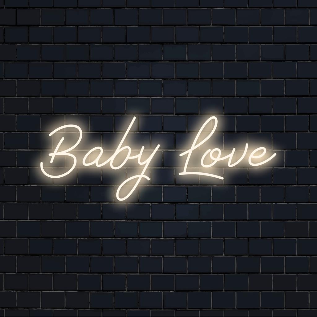 Ljus LED-neonskylt med lekfull Baby Love-text, perfekt för en barnkammare eller lekrum, tillför värme och kärlek med en mild glöd.