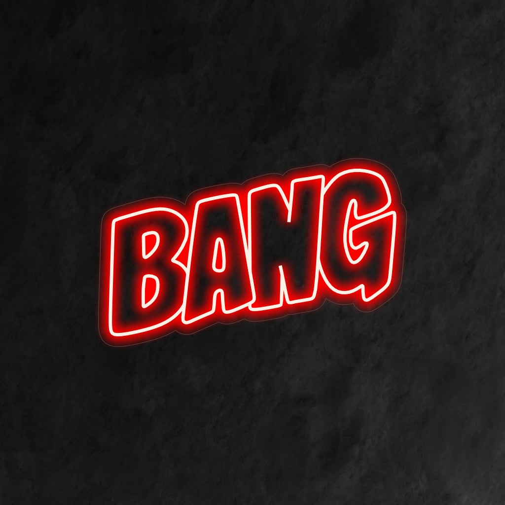"Bang Neon Sign" är ett uttrycksfullt och kraftfullt tillägg till din interiör. Ett neonljus som ger en explosion av energi och spänning med ordet "Bang".