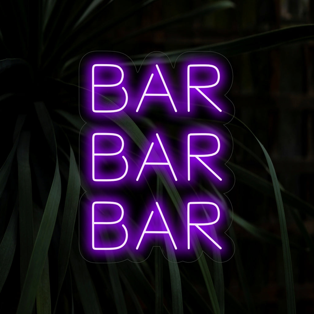 "Bar Bar Bar Neon Sign" - Ett levande neonljus med en djärv och upprepande visning av ordet "Bar", som ingjuter spänning och stil i din bar eller pub.