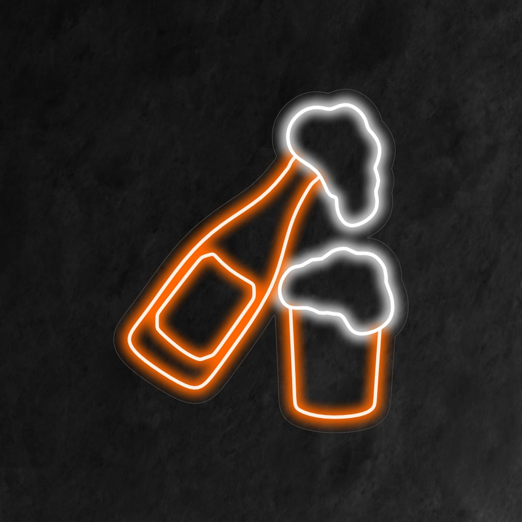 "Ölflaska och glas Neon Sign" är ett klassiskt och sofistikerat tillskott till din barinteriör. Ett neonljus som framhäver ölets elegans.