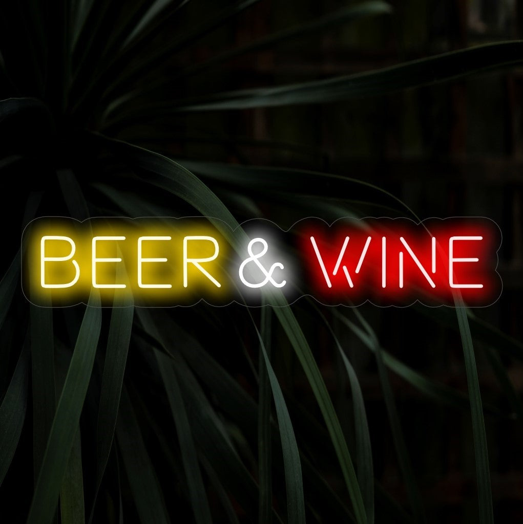 "Beer and Wine Neon Sign" - Ett festligt neonljus med symbolerna för öl och vin, som ingjuter en atmosfär av fest och njutning i din bar eller pub.