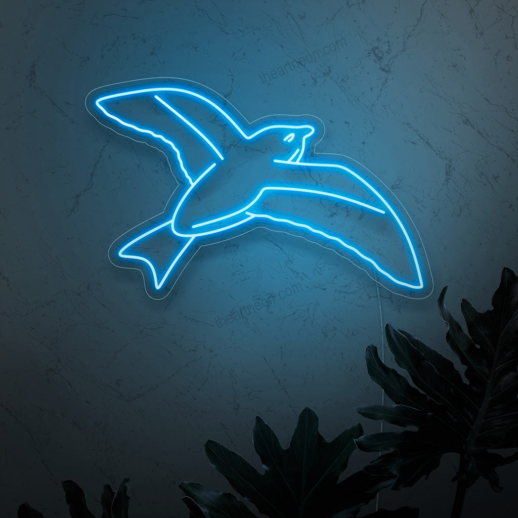 "Bird in Flight Neon Sign" - Ett graciöst neonljus med silhuetten av en flygande fågel, som ingjuter naturinspirerad elegans och frihet i ditt vardagsrum.