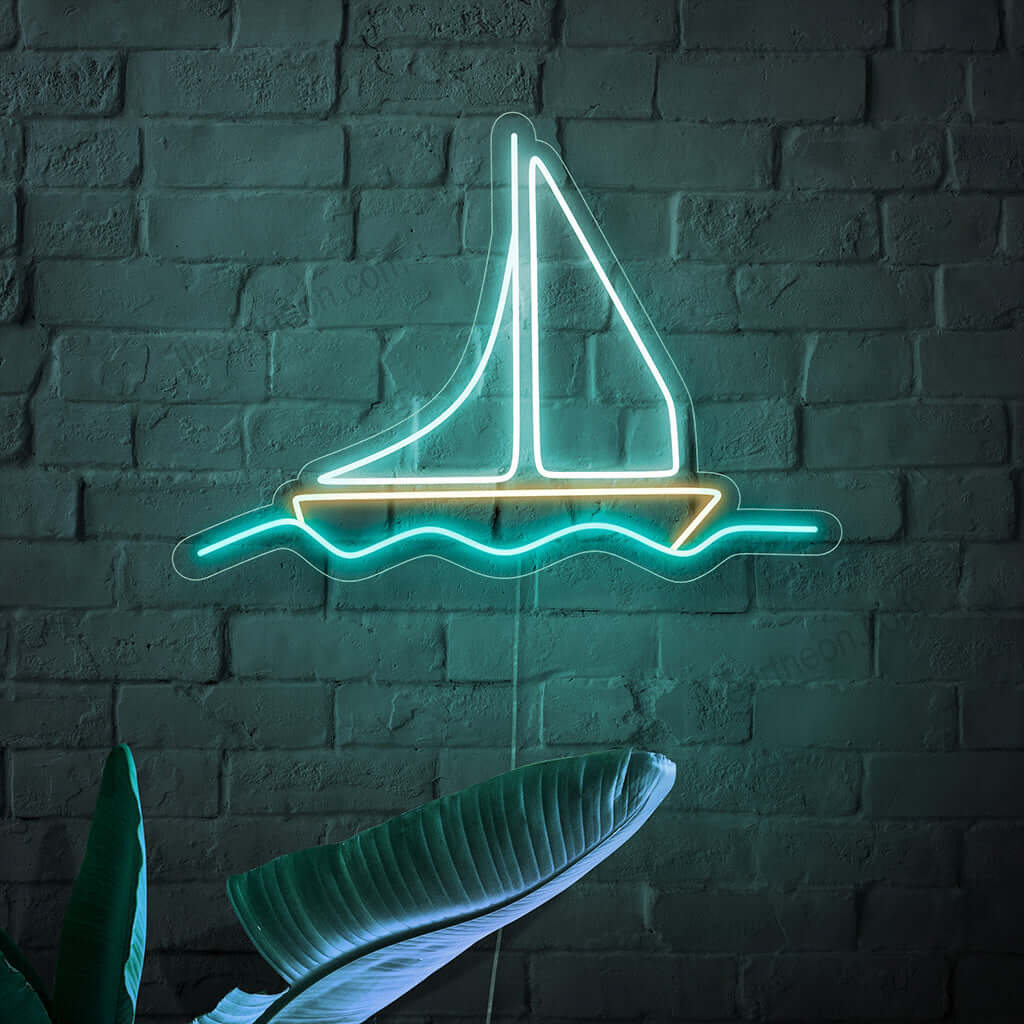 "Boat Neon Sign" - Ett nautiskt neonljus med den ikoniska symbolen för en båt, som ingjuter maritim charm och en känsla av äventyr i ditt vardagsrum.