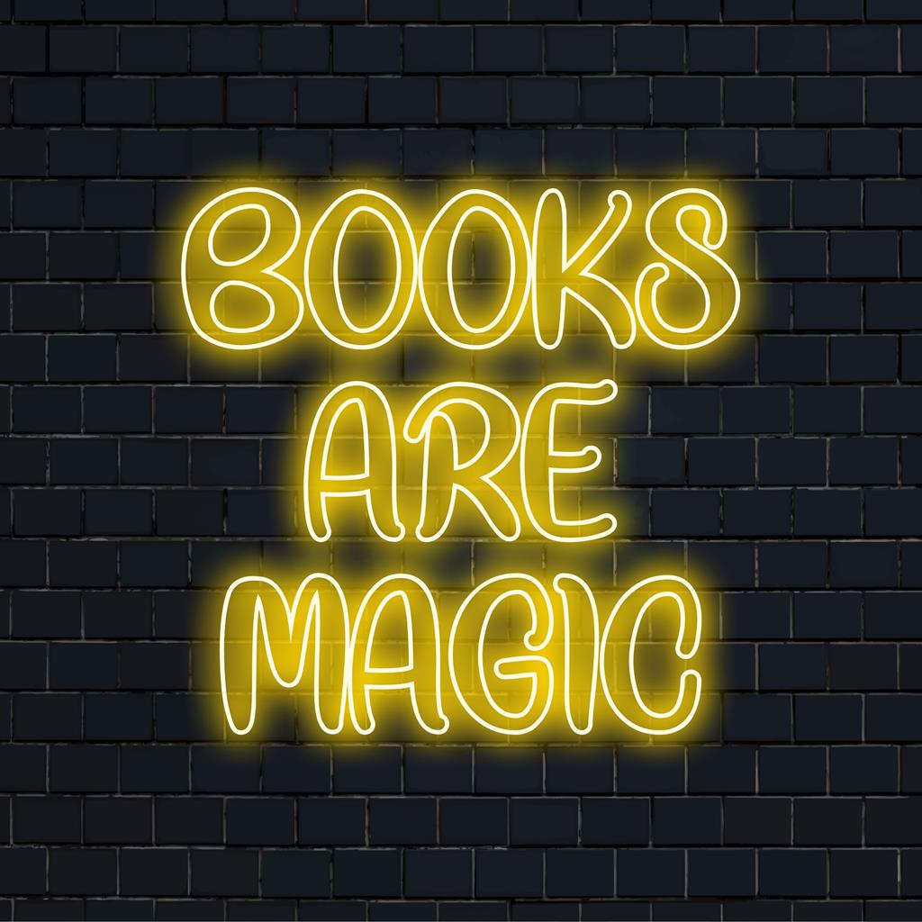 Books Are Magic anpassade LED neonskylt; levande neontextkonst med glödande boktema, perfekt för personlig neonljusinredning.