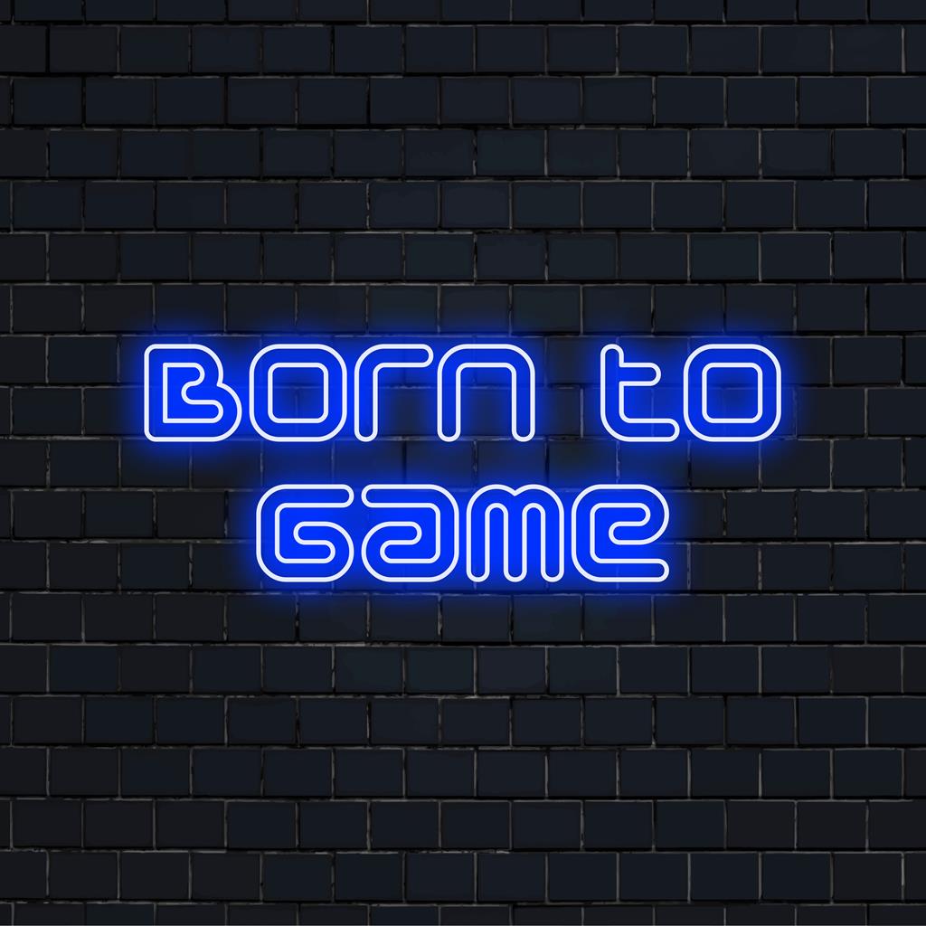 Anpassad LED-neonskylt med Born To Game-text, perfekt för ett spelrum eller underhållningsområde. Neon citat konstdekor.