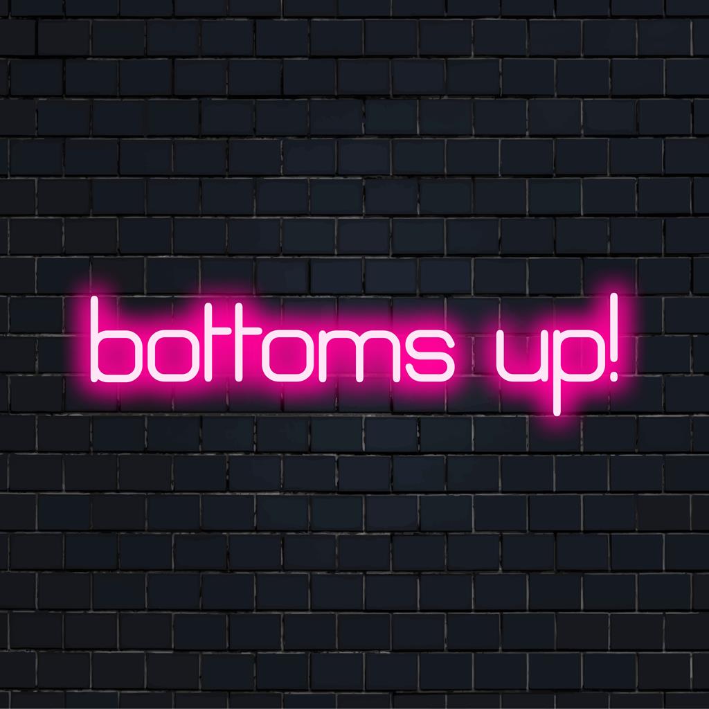 Ljusa Bottom Up! neonskylt; perfekt för att sätta en livlig touch till barinredningen. Personlig LED-neon för festliga vibbar.