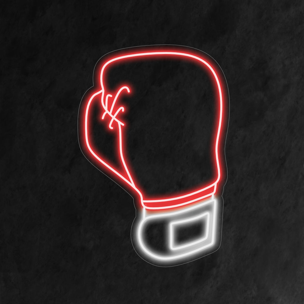 "Boxing Glove Neon Sign" - Ett djärvt neonljus med den ikoniska symbolen för en boxningshandske, som ingjuter atleticism och intensitet i ditt boxningsgym eller inredning med sporttema.