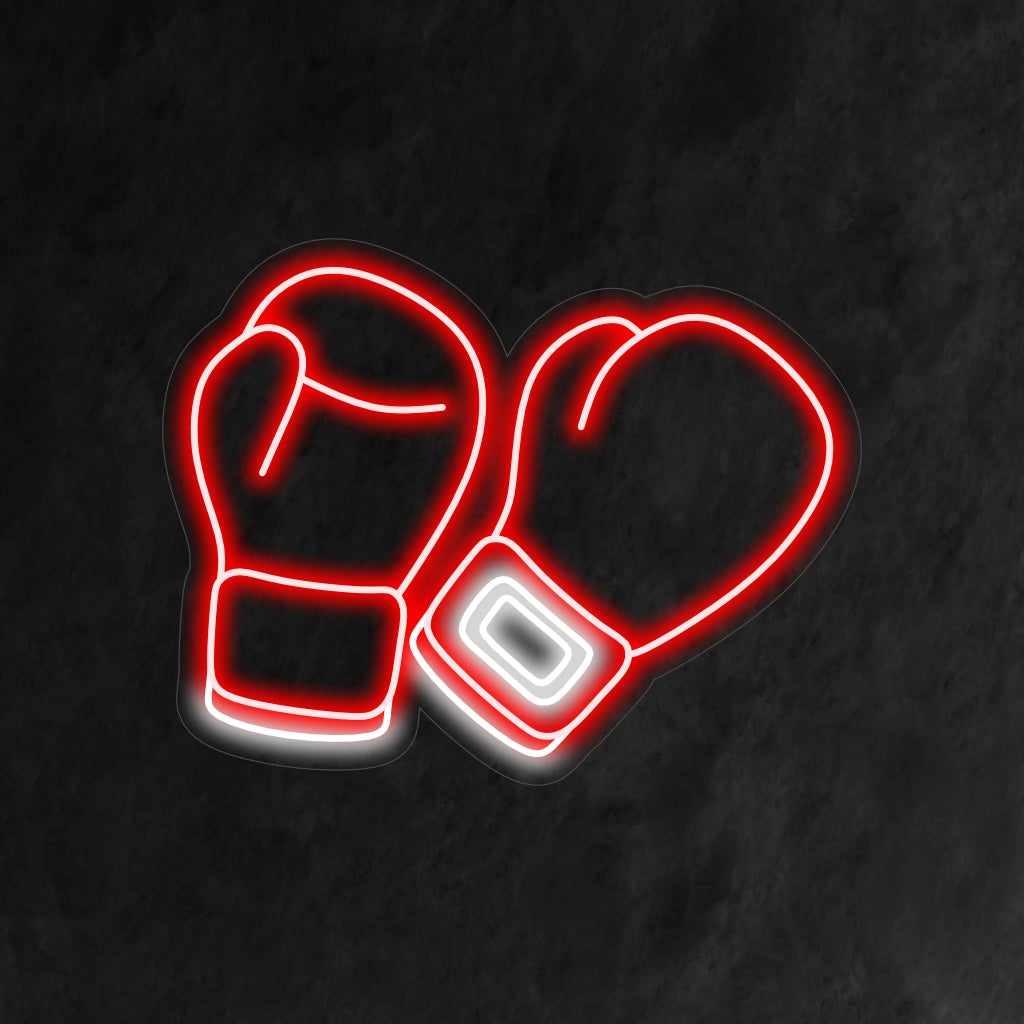 "Boxing Gloves Neon Sign" - Ett djärvt neonljus med de ikoniska symbolerna för boxningshandskar, som ingjuter atleticism och intensitet i ditt boxningsgym eller inredning med sporttema.
