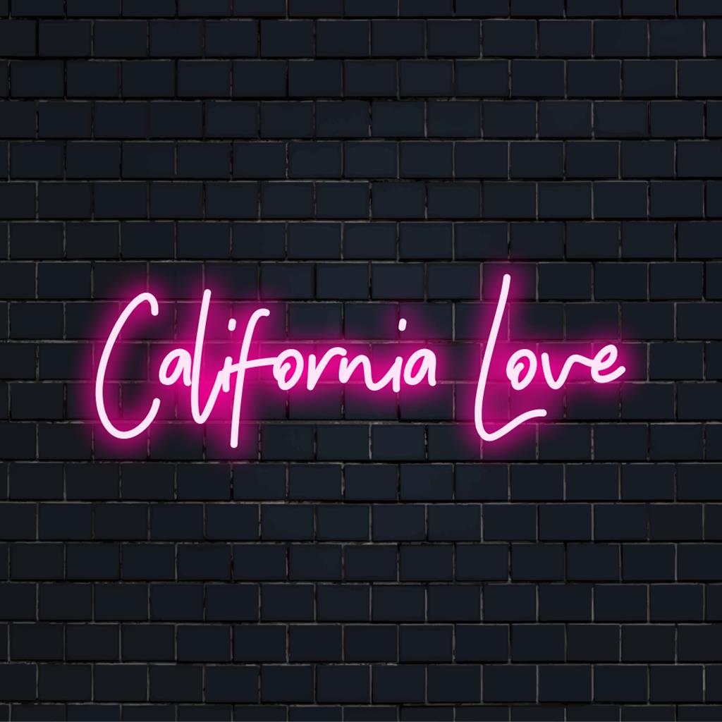 Anpassad LED neonskylt med texten California Love, perfekt för personlig neonkonst och unik väggdekoration.