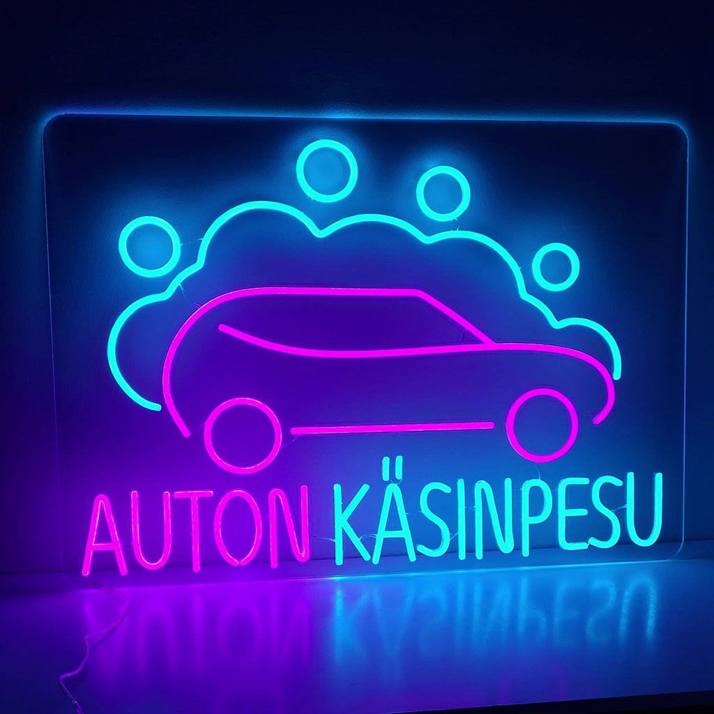 "Car Wash Neon Sign" - Ett levande neonljus med orden "Car Wash" som skapar en inbjudande och dynamisk atmosfär för din biltvättsverksamhet.