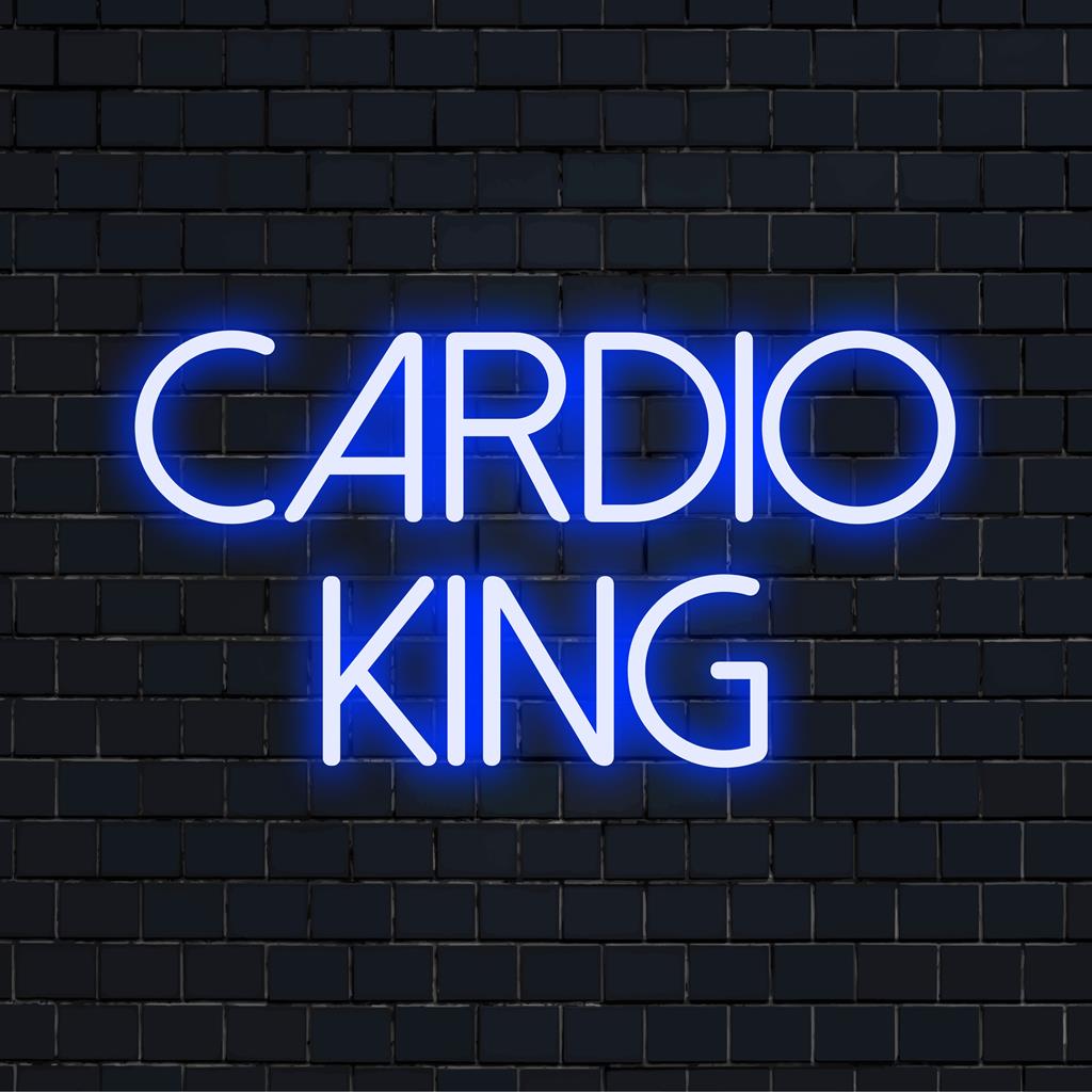 LED-neonskylt med frasen Cardio King, perfekt för fitnessentusiaster som söker levande personlig inredning.