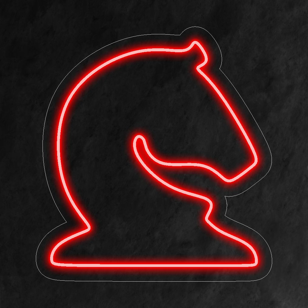 "Chess Horse Neon Sign" ��� Ett kungligt och strategiskt neonljus som visar upp en schackriddardesign som ger ditt utrymme sofistikering och strategisk lockelse.