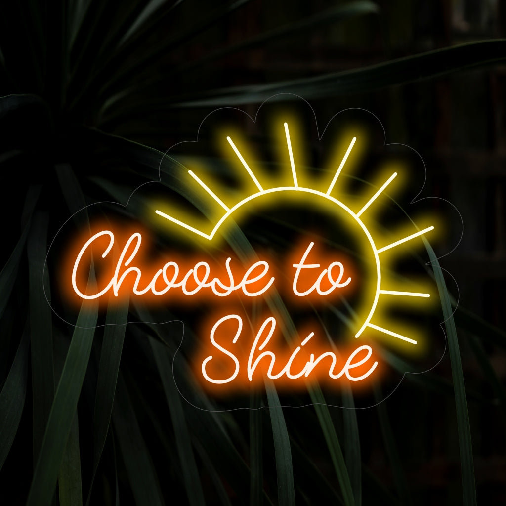 "Choose To Shine Neon Sign" ��� Ett inspirerande och positivt neonljus som visar frasen "Choose To Shine", som utstrålar upplyftande vibbar och lägger till en elegant touch till ditt utrymme.