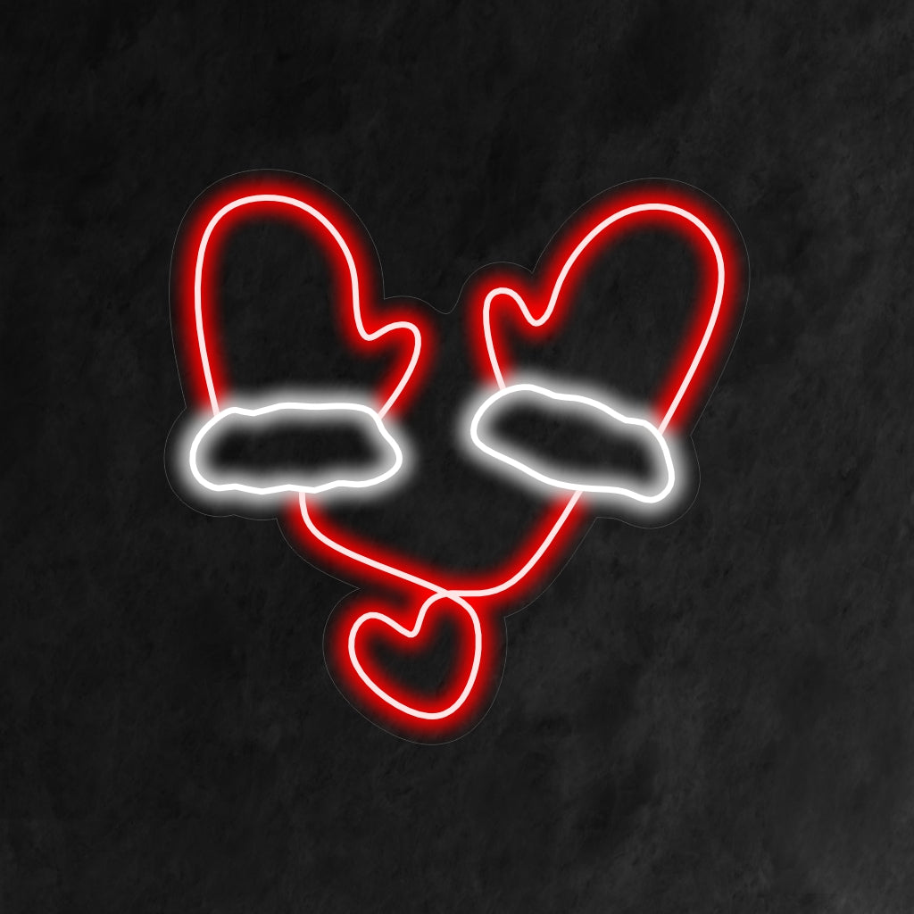 "Christmas Gloves Neon Sign" ��� Ett festligt och glädjefullt neonljus som visar upp ikoniska julhandskar, som ger ditt utrymme varma och glada semestervibbar.