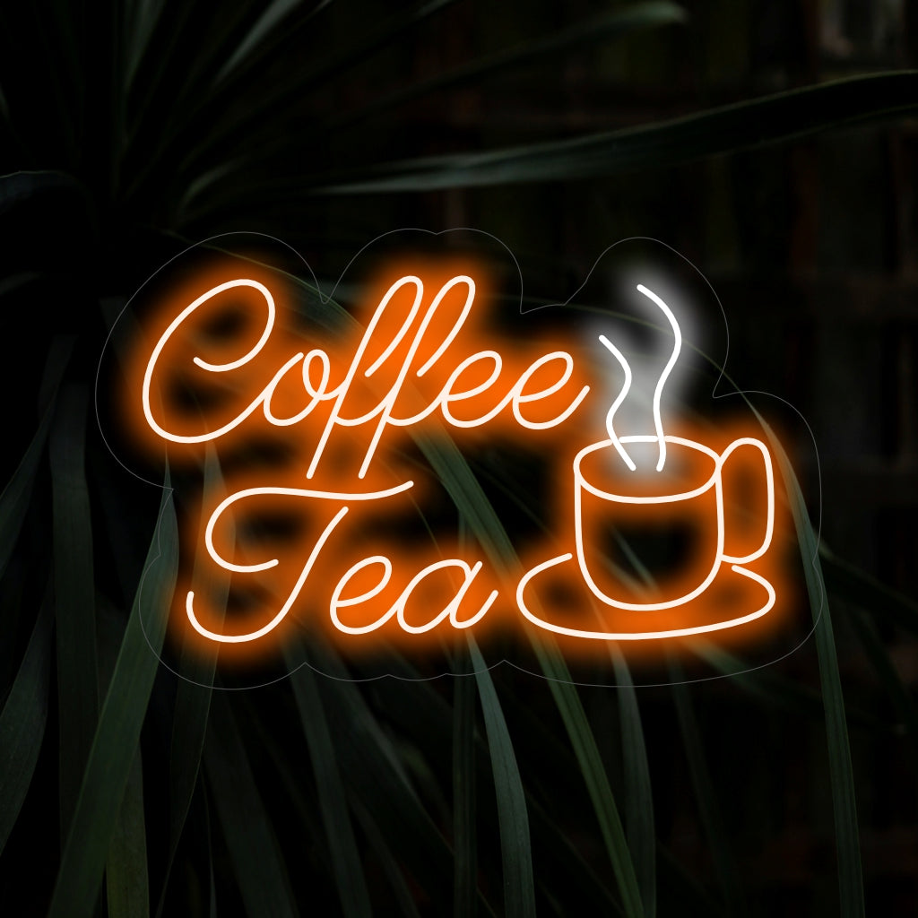 "Coffee & Tea With Cup Logo Neon Sign" ��� Ett mysigt och inbjudande neonljus som visar upp en kopplogotyp, som ger ditt kafé eller tehörna en varm och aromatisk atmosfär.