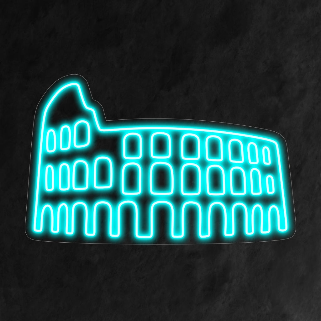 "Colosseum Neon Sign" ��� Ett majestätiskt och historiskt neonljus som visar upp den ikoniska silhuetten av Colosseum, som ger ditt utrymme elegans och fängslande charm som påminner om antikens Rom.