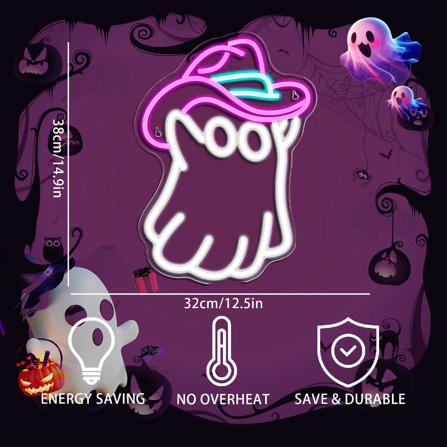 Cowboy Hat Ghost 5V Mini USB LED Neonskylt - Budgetvänlig