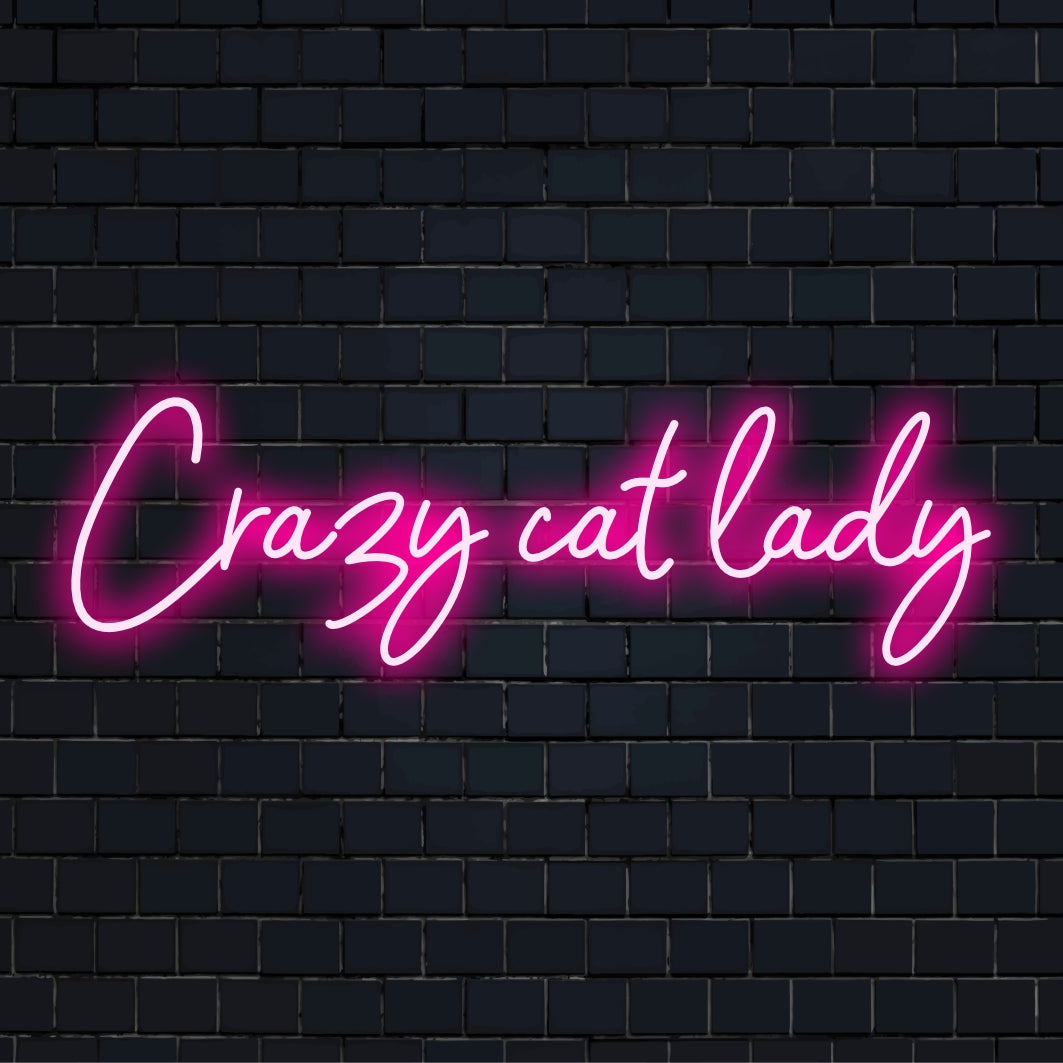 Ljus och lekfull Crazy Cat Lady LED neonskylt, perfekt neonljusdekor för kattentusiaster och mysiga utrymmen.