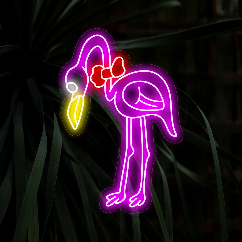 "Cute Flamingo Neon Sign" ��� Ett lekfullt och tropiskt neonljus som visar upp den charmiga silhuetten av en söt flamingo, som ger ditt utrymme liv och glad charm.