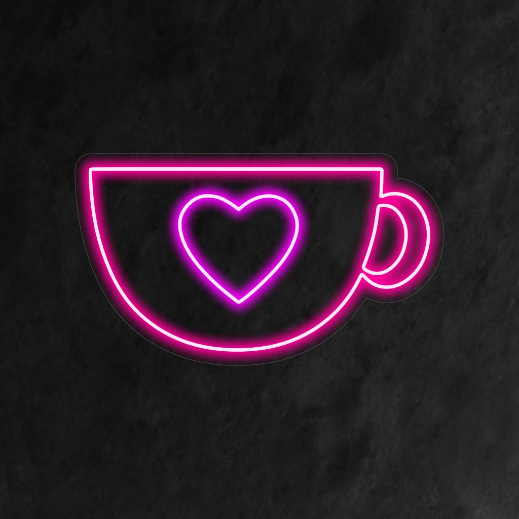 "Cute Mug With A Heart Neon Sign" är ett bedårande och charmigt tillskott till din kaféinteriör. Ett neonljus som har en söt mugg med hjärta som skapar en varm och inbjudande atmosfär.