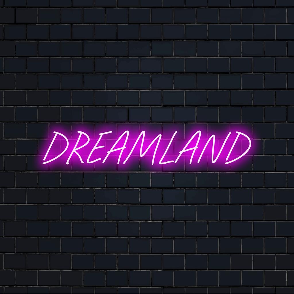 Levande LED-neonskylt med Dreamland, perfekt för att anpassa alla utrymmen med en mysig, konstnärlig glöd. Neonljus dekor.