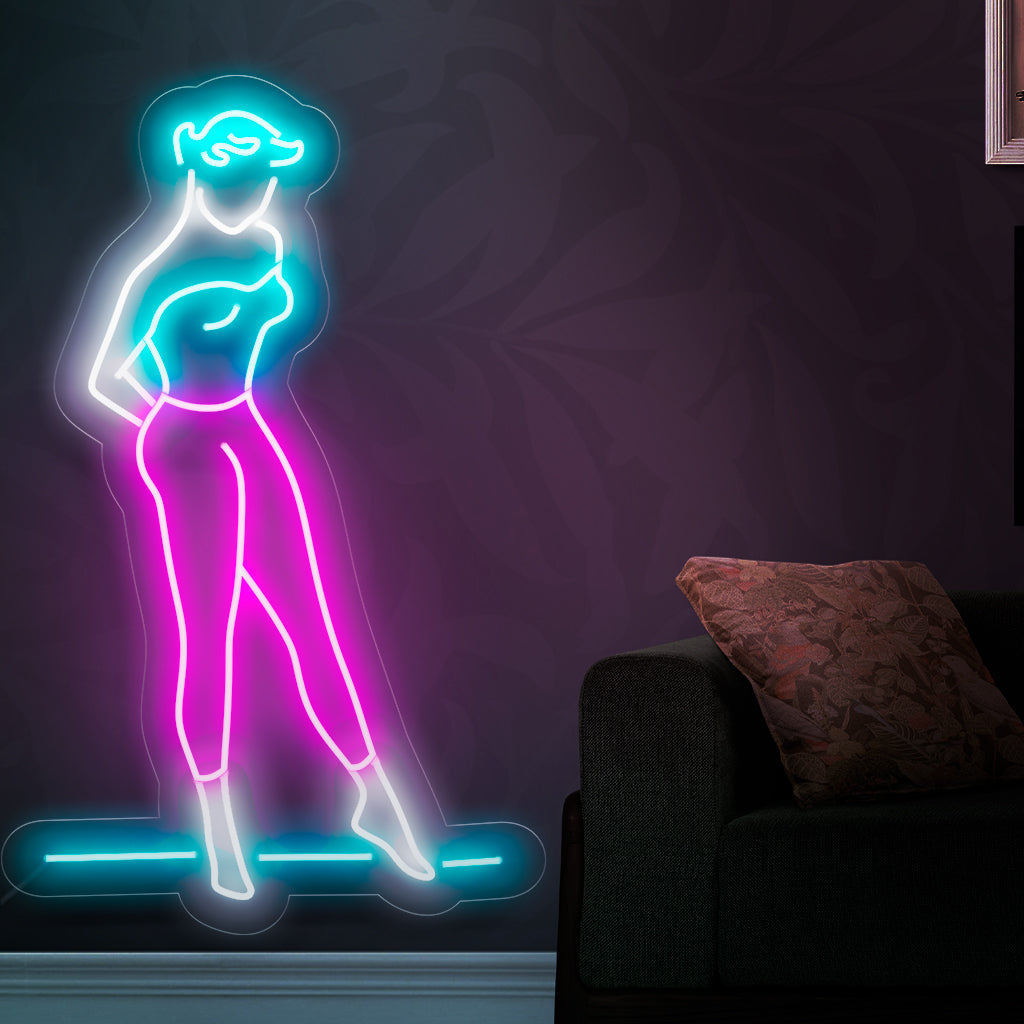 "Elegant Woman Neon Sign" lyser upp med sofistikering, perfekt för exklusiva butiker och utrymmen som hyllar den tidlösa skönheten hos en elegant kvinna och lägger till förfining och glamour till atmosfären.