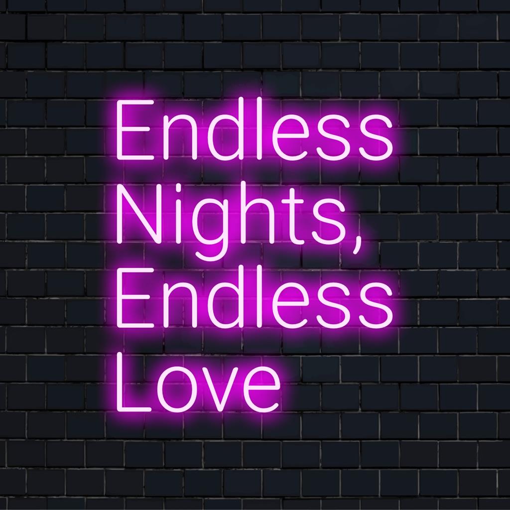 Livlig anpassad LED-neonskylt som stavar Endless Nights, Endless Love som en fantastisk neonljusdekor för ditt utrymme.