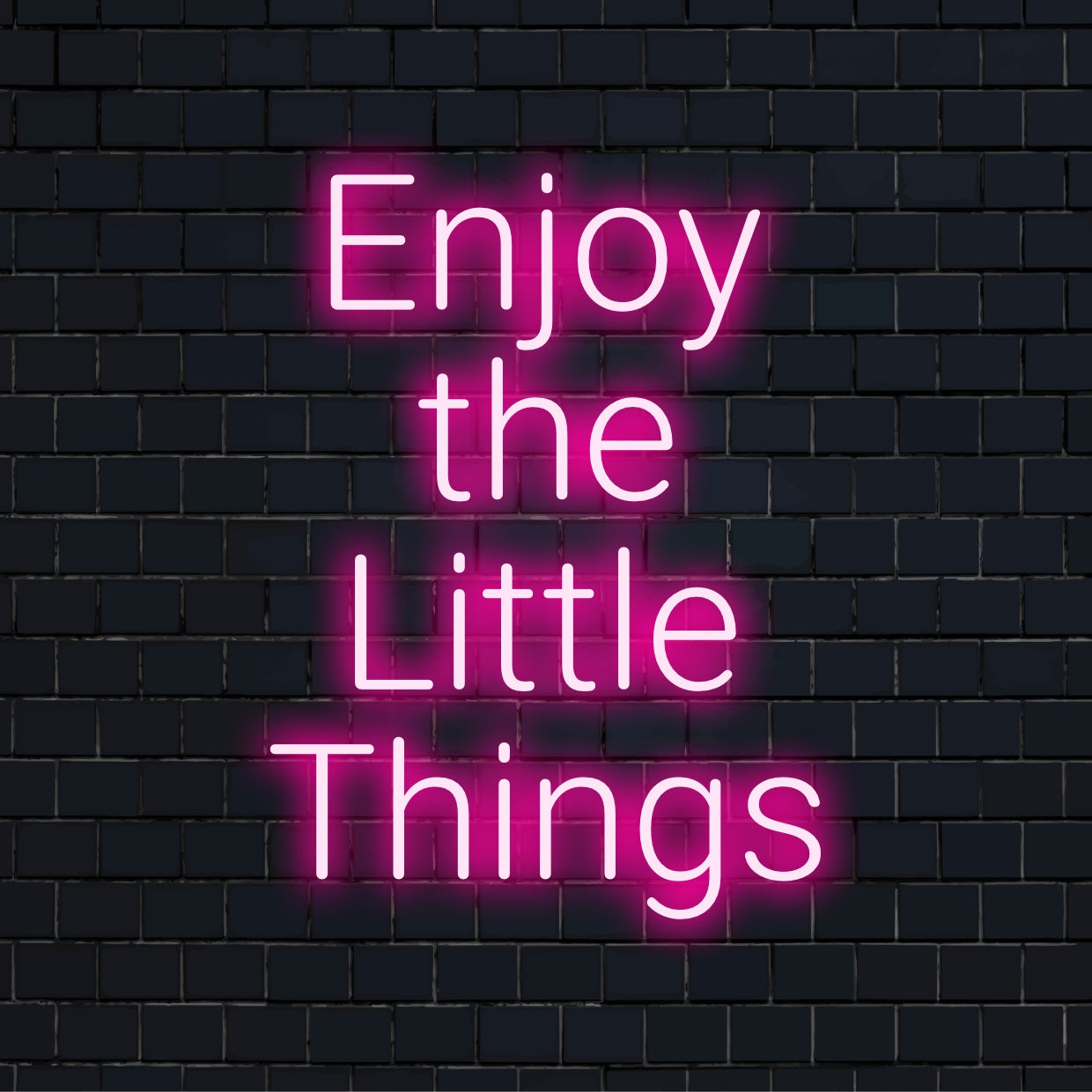 LED neonskylt med frasen Enjoy the Little Things i ljus kursiv; perfekt personlig neonljusinredning.