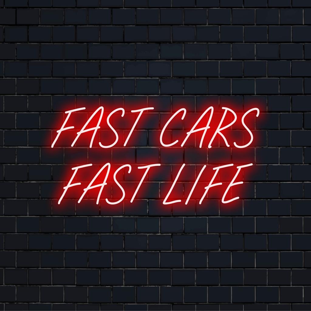 Anpassad LED-neonskylt med djärv Fast Cars Fast Life-design, perfekt för neonväggkonst och inredning för fordonsentusiaster.