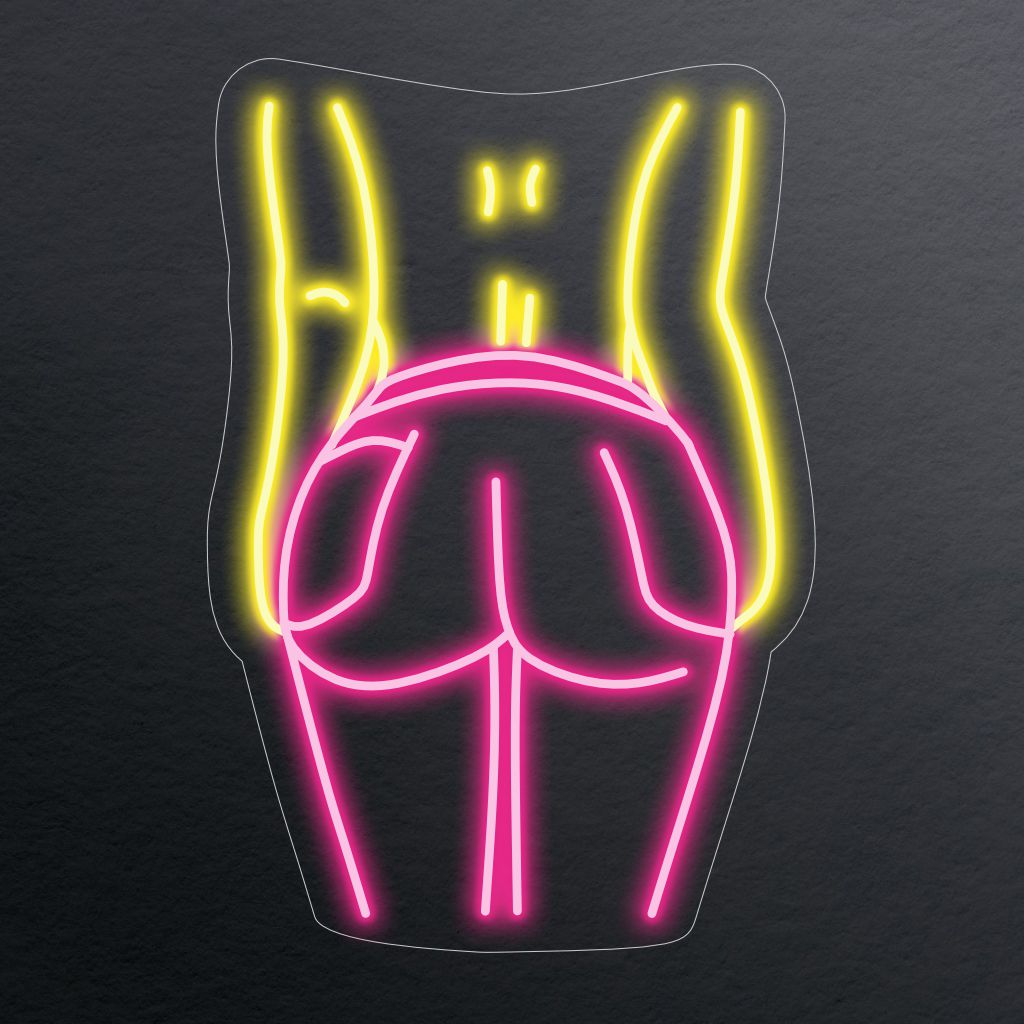 "Female Backside Neon Sign" lyser upp med ett konstnärligt uttryck och hyllar skönheten och formen hos den kvinnliga baksidan. Perfekt för utrymmen som uppskattar människokroppens estetiska tilltal i konsten.