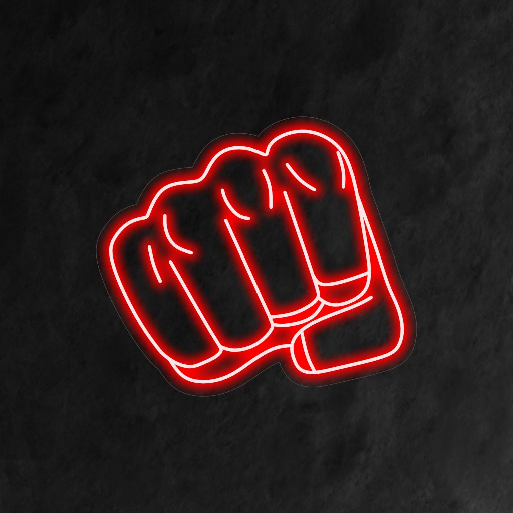 "Fist Punch Neon Sign" är ett kraftfullt och motiverande tillskott till din inredning med sporttema. Ett neonljus som fångar den dynamiska energin av ett knytnävsslag.