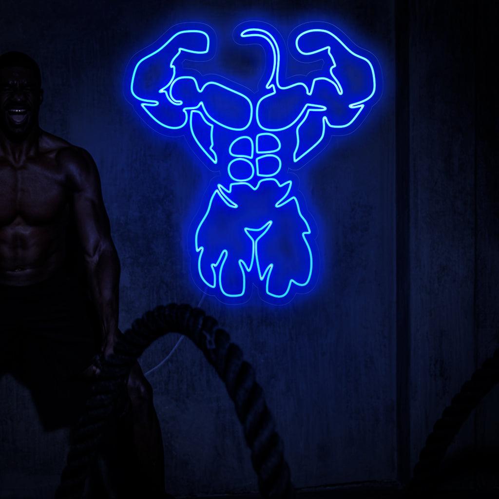 "Fitness Bodybuilder Neon Sign" lyser upp med styrka, perfekt för fitnesscenter och utrymmen som hyllar engagemanget för en hälsosam livsstil och lägger till en dynamisk touch till atmosfären.