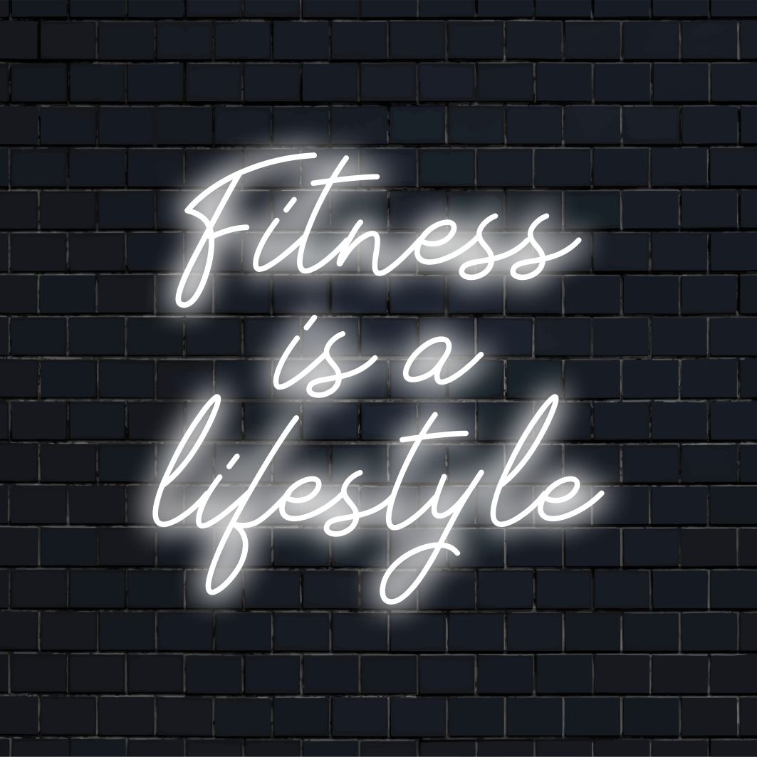 Unik LED neonskylt som lyser upp Fitness är en livsstil i levande och fet text, perfekt för att lägga till energisk dekorpizza.
