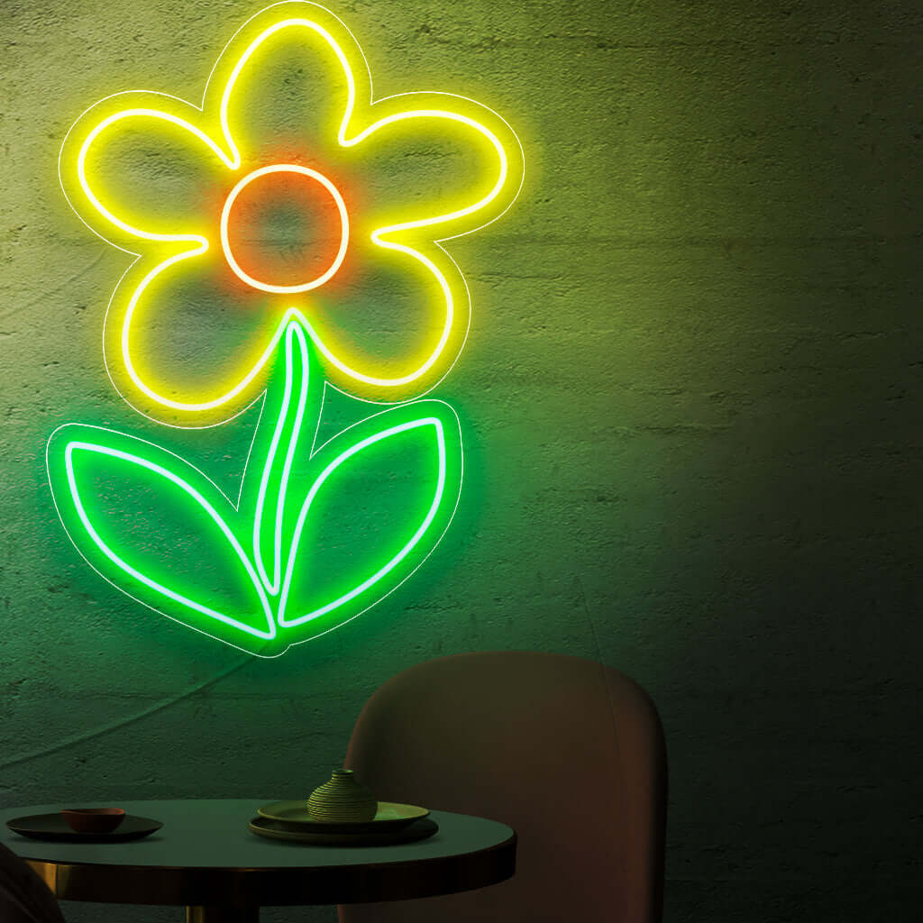 "Flower Neon Sign" lyser upp med blommande liv, perfekt för blomsteraffärer och utrymmen som hyllar blommornas skönhet och lägger till en touch av naturens elegans till atmosfären.