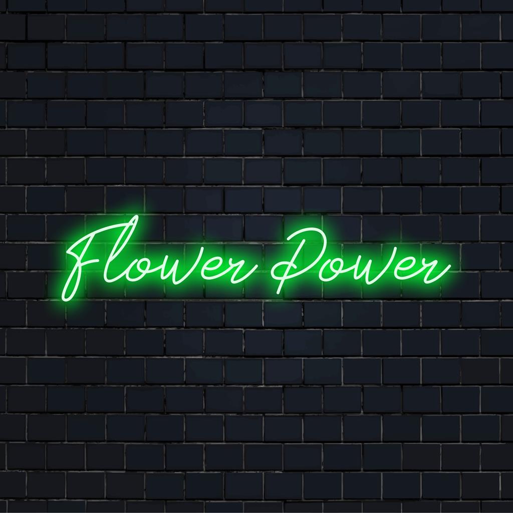 Livlig Flower Power LED neonskylt sprängfylld med färgglad neonljusdekor, perfekt för alla utrymmen.