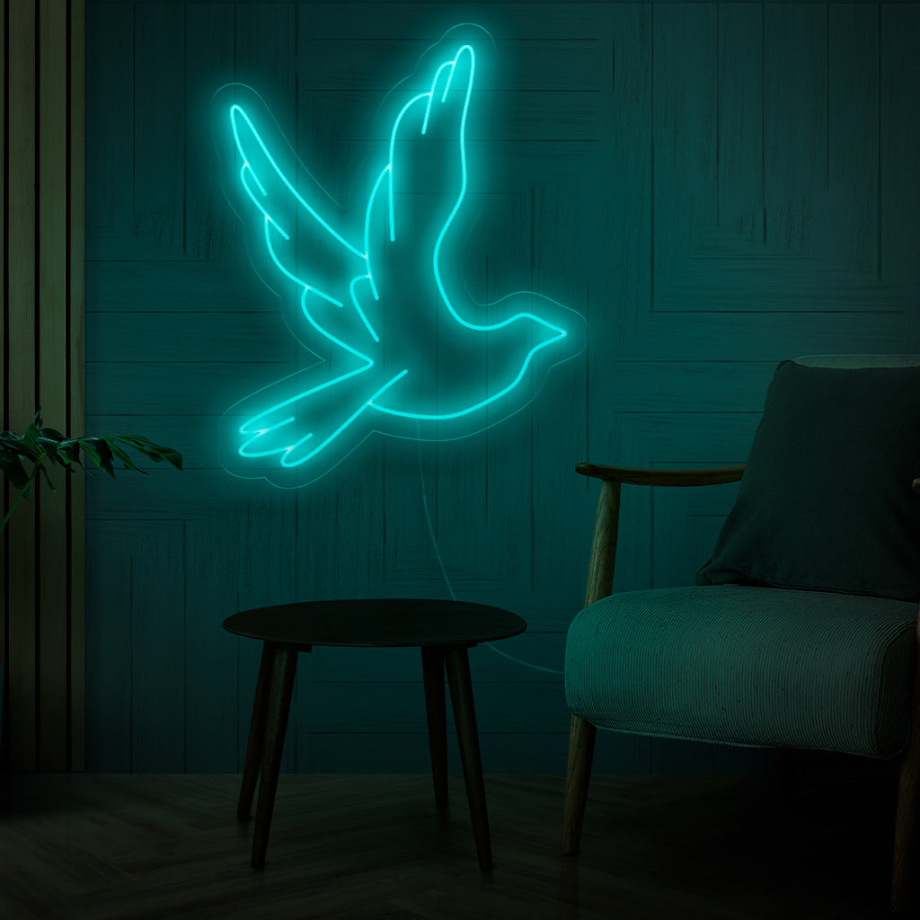 "Flying Dove Neon Sign" - Utstrålar lugn, perfekt för andliga utrymmen och evenemang, som omfamnar symbolen för en skyhög duva.