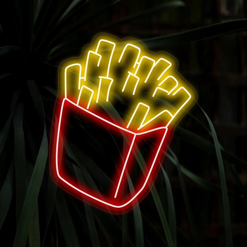 "French Fries Neon Sign" - Frysande med snabbmatsvibbar, perfekt för middagsgäster och snackbarer, som firar den krispiga och läckra tjusningen av pommes frites.