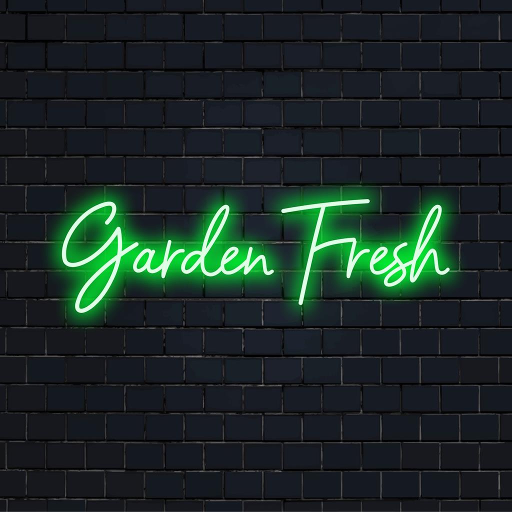 Vibrant Garden Fresh LED neon script, som blandar organisk tjusning med omgivande charm, perfekt för hem- eller företagsinredning.