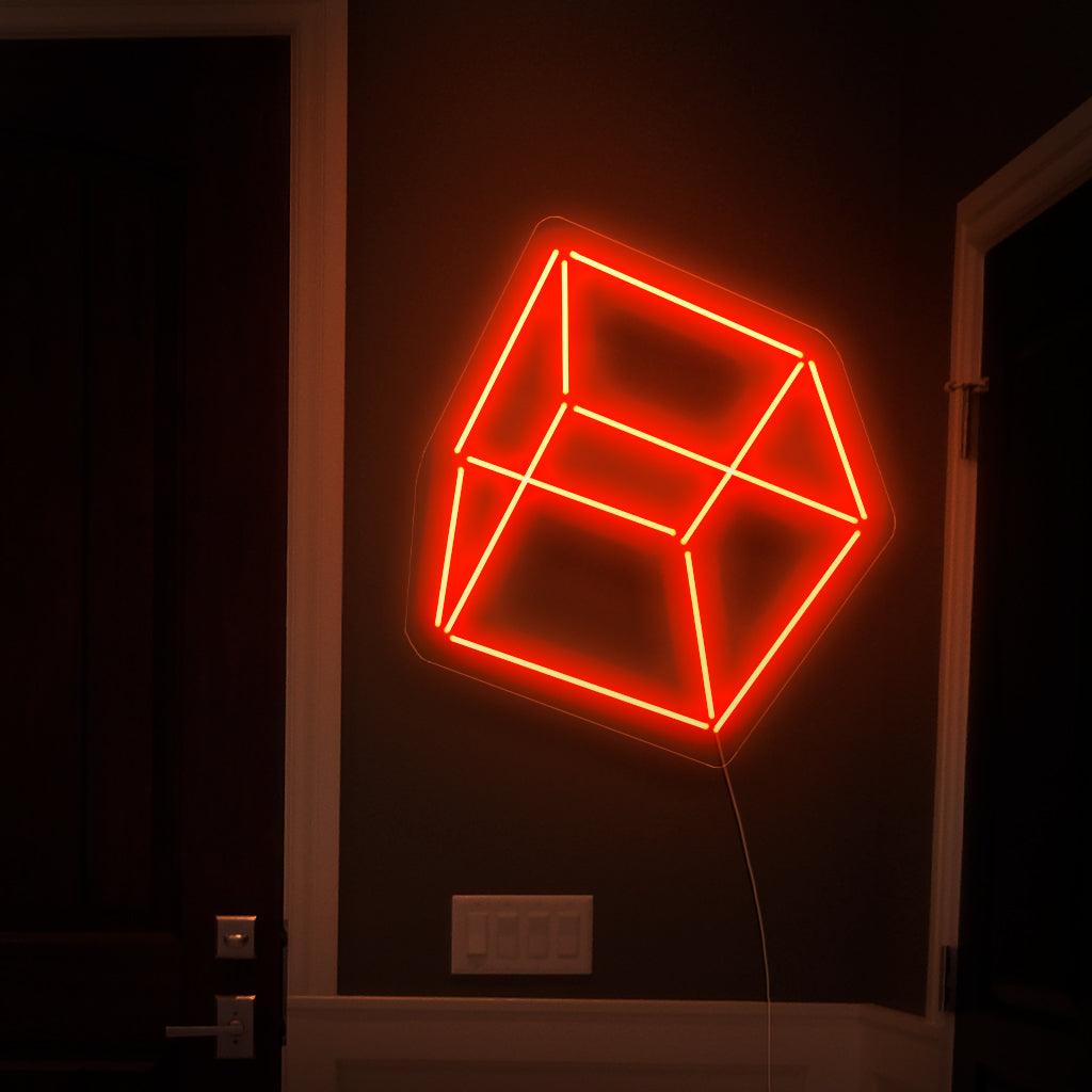"Geometric Cube Neon Sign" - Utstrålar med abstrakt charm, perfekt för moderna utrymmen och konststudior och uppskattar geometriska formers estetiska tilltal.