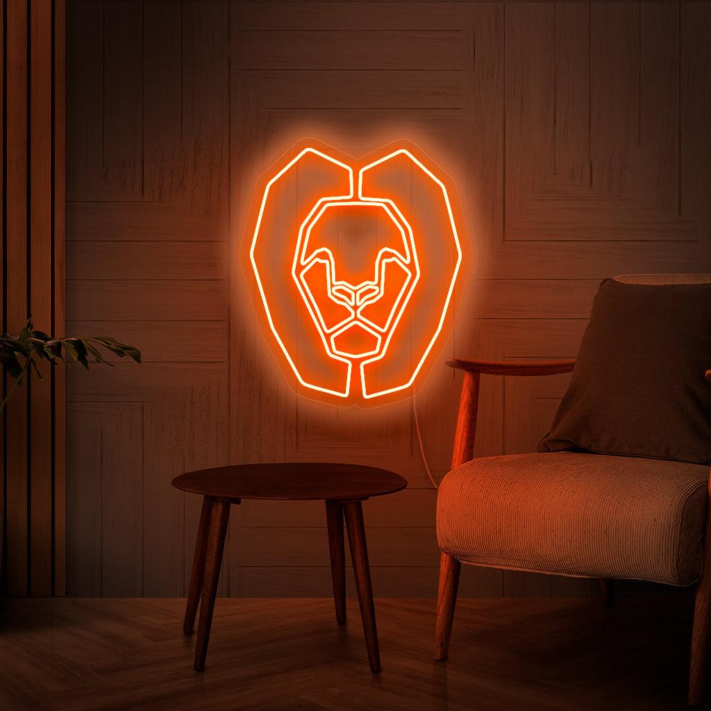 "Geometric Lion Neon Sign" - Rytande med modern elegans, perfekt för moderna utrymmen och konststudior, som fångar fusionen av geometrisk design och den kungliga andan hos ett lejon.