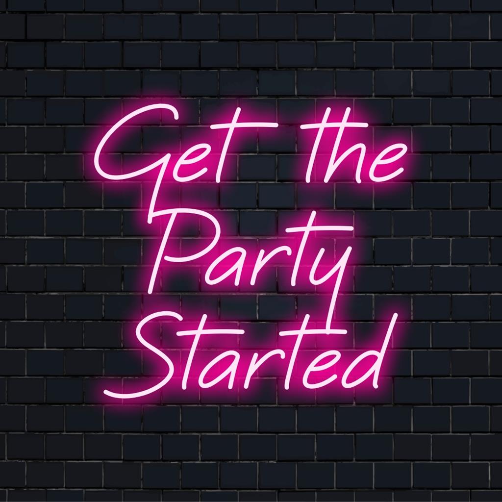 En livlig Get The Party Started anpassad LED-neonskylt, perfekt för att ge energi till utrymmen med sin lekfulla neonljusenergi.