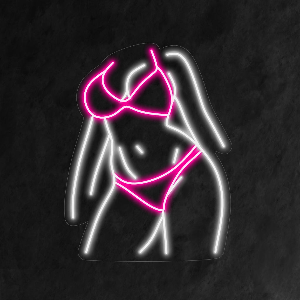 "Girl in Bikini Front Body Neon Sign" - Lägger till en touch av strandvibbar och sommartjusning, perfekt för barer och resorter med strandtema, som framkallar en känsla av solsken och avkoppling.