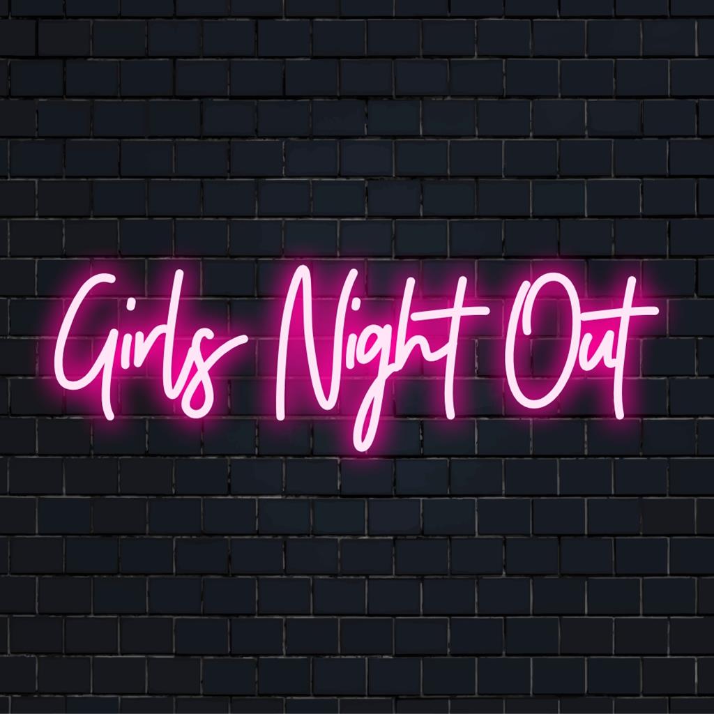 Livlig anpassad LED-neonskylt med lekfullt manusläsning Girls Night Out i glödande nyanser, perfekt för alla roliga samlingsutrymmen.
